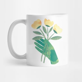 Green hand with yellow flowers for you Mug